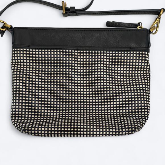 Fossil Woven Black/White Key Crossbody Hand Bag Minimalist Business Careerwear - Picture 5 of 11